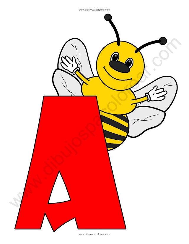 Letra A Abeja abecedario dibujo a color y para colorear